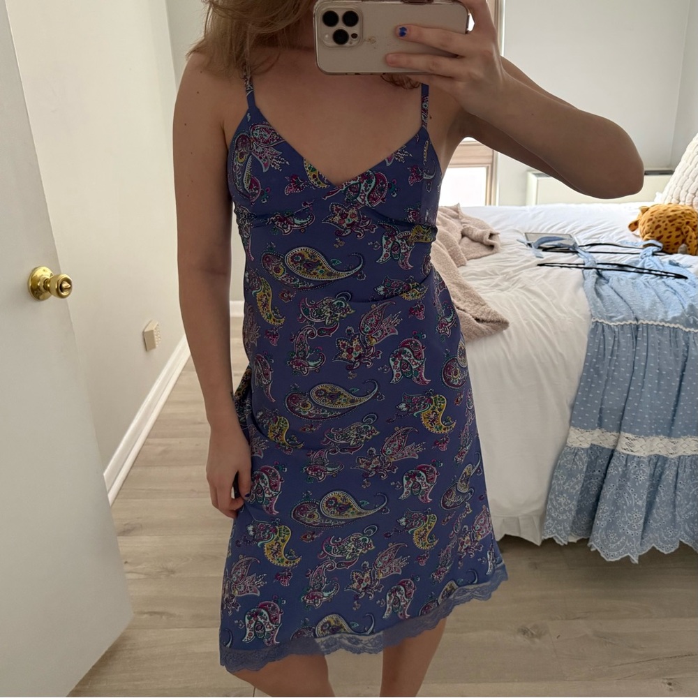 Free People Vintage Purple Paisley Print V Neck Midi Dress
